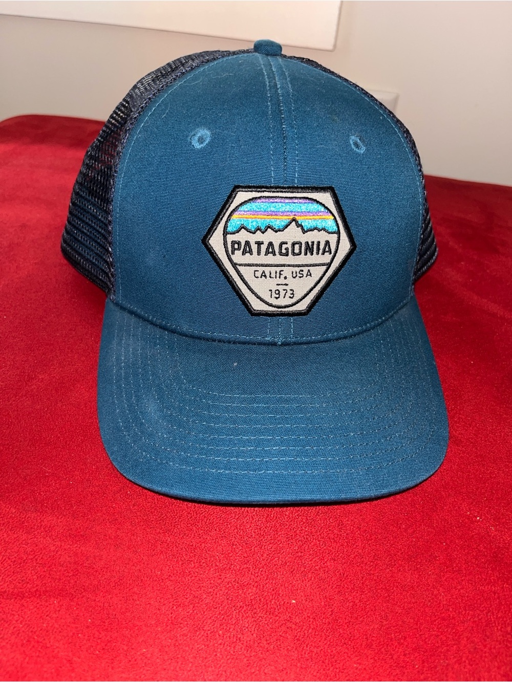 Patagonia Blue Teal Mesh-Back Trucker Hat with Logo Patch Adjustable